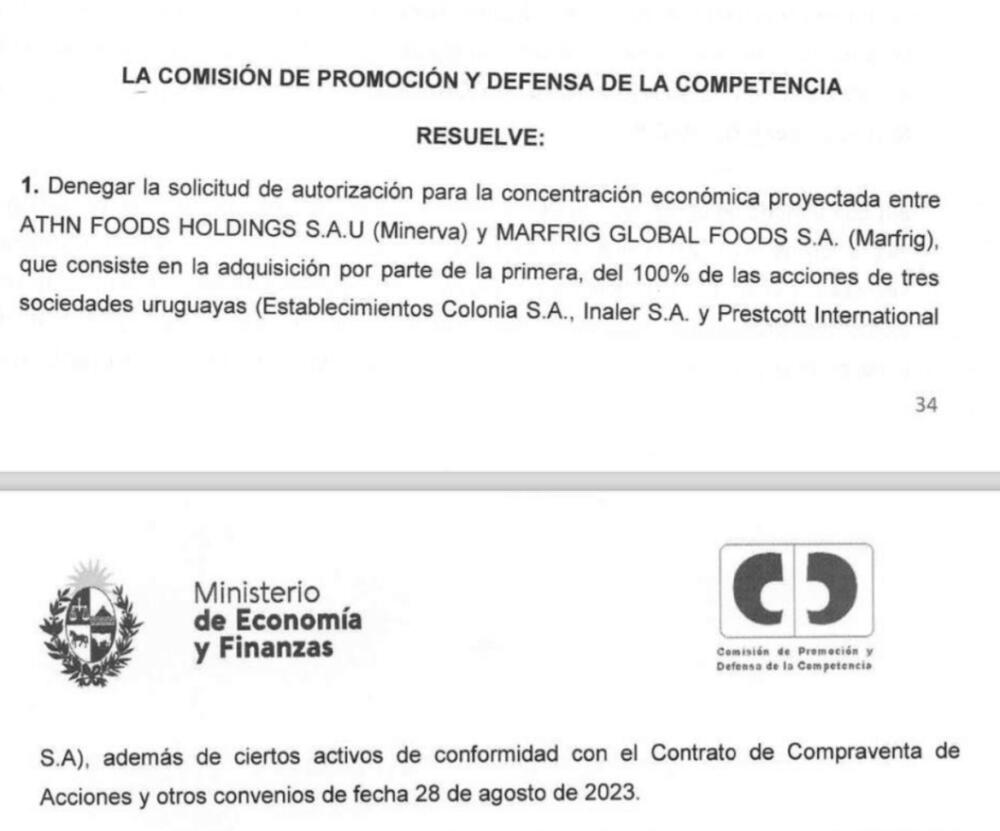 Es oficial: Defensa de la Competencia denegó autorización para la venta de plantas de Marfrig a Minerva