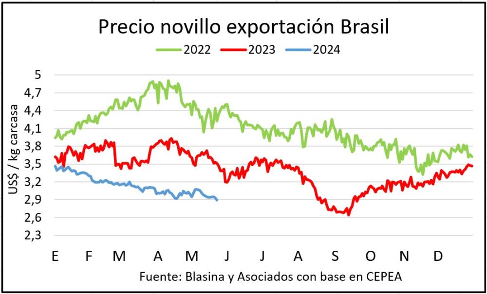 Mínimos de ocho meses para los precios del ganado gordo en Brasil