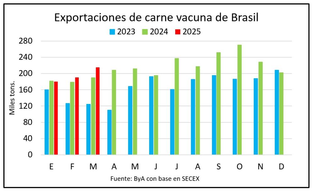 Récord trimestral de Brasil: exportó 586 mil toneladas de carne vacuna