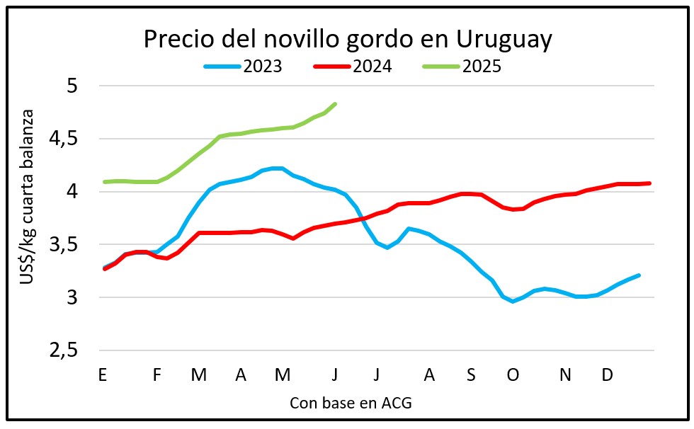 Mayor suba anual para el gordo y negocios a US$ 5 por novillos