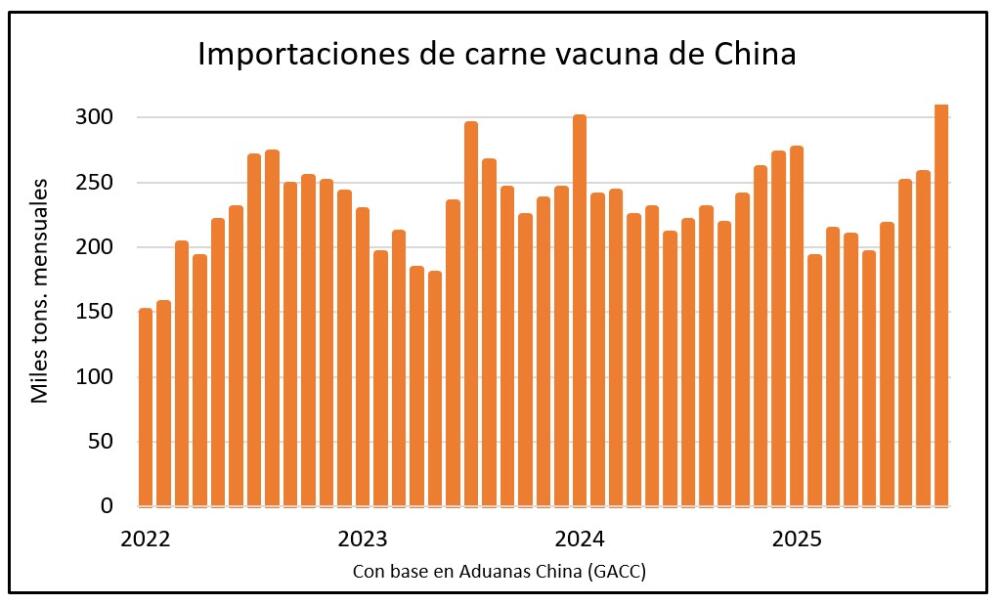 Histórico récord en las importaciones chinas de carne vacuna