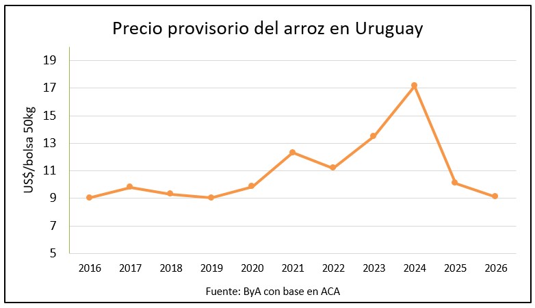 Arroz: precio provisorio de US$ 9,10 es el más bajo en 7 años