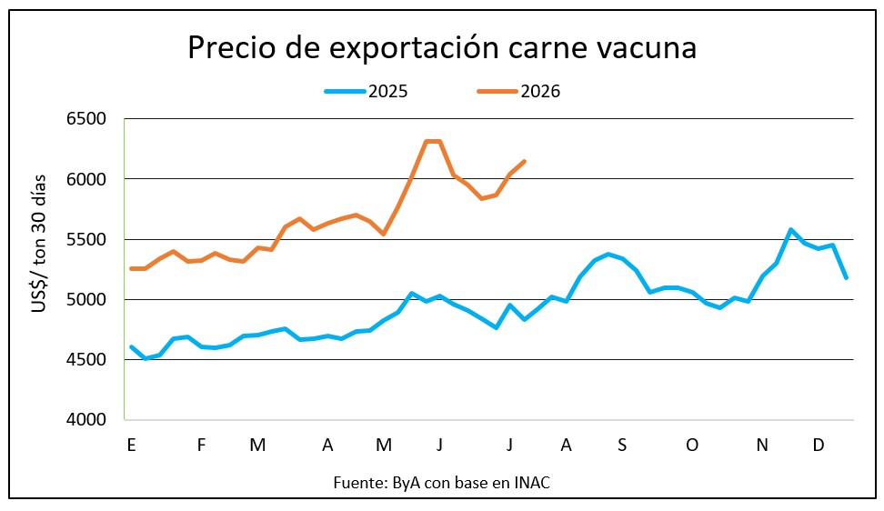 Carne vacuna: precio de exportación fue el más alto en seis semanas