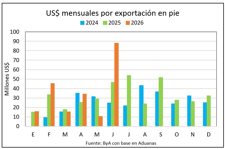 Ingresos récord por ganado en pie en junio: US$ 87,7 millones