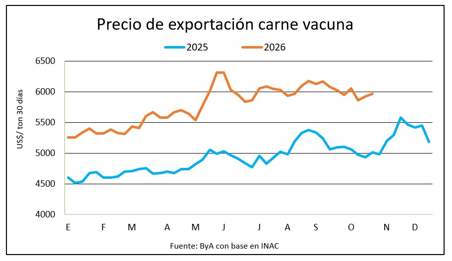 Precio de exportación: cinco meses sobre US$ 6.000 por tonelada de carne vacuna